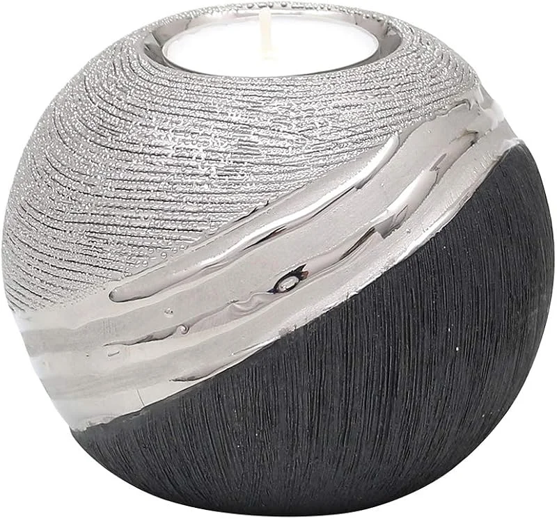 Dekohelden24 Portavelas de cerámica de diseño Moderno y Elegante, Color Gris Plateado, 10 cm — Cena a la luz de velas