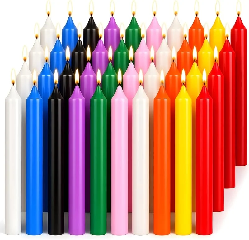 AOTOIE 40 velas coloridas, 1, 27 x 10 cm, pequeñas velas puntiagudas teñidas — Cena a la luz de velas