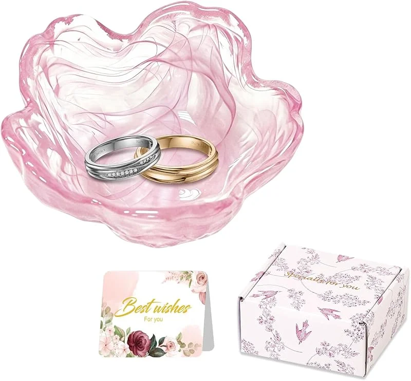 Binoster Regalos para mujer, joyería de flores, soporte para anillos, plato de baño, organizador de tocador, decoración rosa de habitación, estética, mesita de noche, decoración de dormitorio — Hogar y cocina