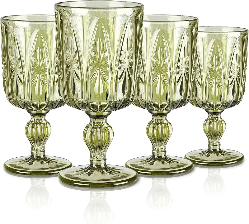 Visita la tienda de Joeyan Joeyan 300ml Copas de Vino Tinto de Verde con Geométrico Relieve, Set de 4 — Vino y mesa festiva