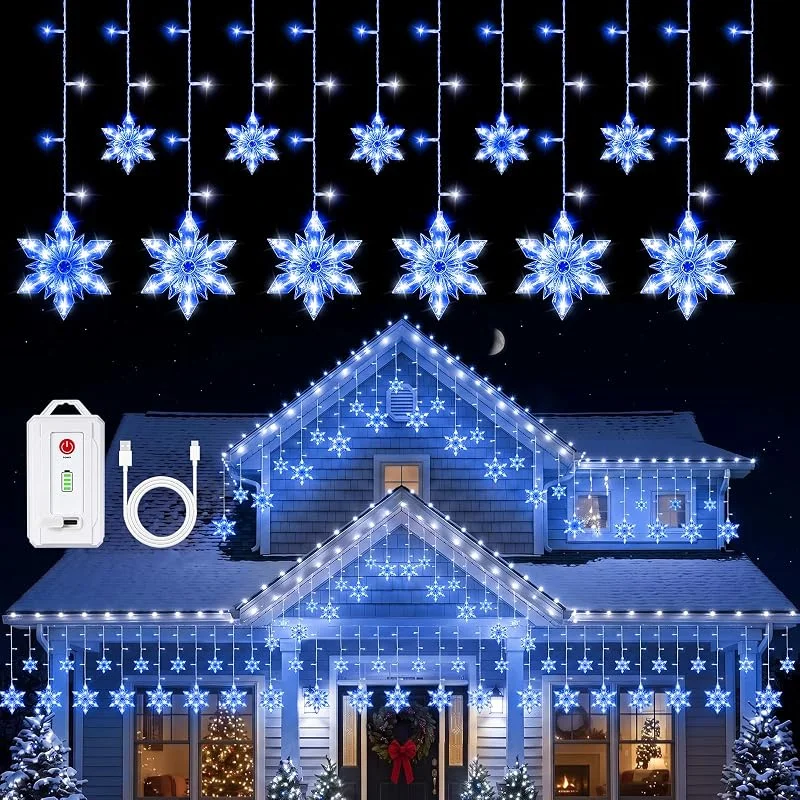 Visita la tienda de Quntis Quntis Luces de Navidad Copos de Nieve 3, 3m 144 LED Recargables USB-C Azul — Luces Navidad