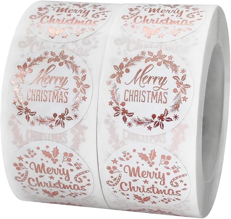 QIWEIS Rollo De Pegatinas Navideñas Para Sobres 500 Piezas - Etiquetas Adhesivas Decorativas Redondas Para Presentas y Decoración — Envoltorio regalo