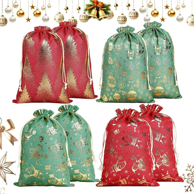 EAPMGQR Bolsa de arpillera de yute de Navidad, 8 bolsas de regalo de Navidad con cordón, bolsas de calendario de Adviento, bolsas pequeñas, bolsas de caramelos, bolsas de dulces para envolver regalos de — Envoltorio regalo