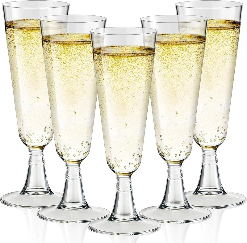 LDYOEN 25 Copas de Champán de Plástico, 150ml Copas de Cava Plastico Duro, Vasos Resistentes y Reutilizables para Cócteles, Postres, Copas de Vino para Fiestas, Bodas, Cumpleaños, Navidad, Barbacoa — Vino y mesa festiva