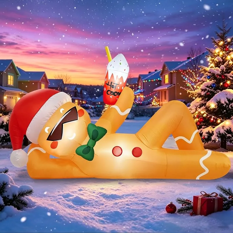 Visita la tienda de Danxilu Danxilu Pan de Jengibre Tumbado Hinchable Navidad 240cm con Luces LED — Adviento y mesa