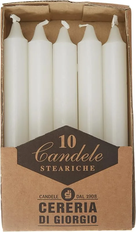 Cereria di Giorgio 407 - Velas esteáricas, de cera, color blanco, 1, 8 x 1, 8 x 15 cm, 10 unidades — Cena a la luz de velas