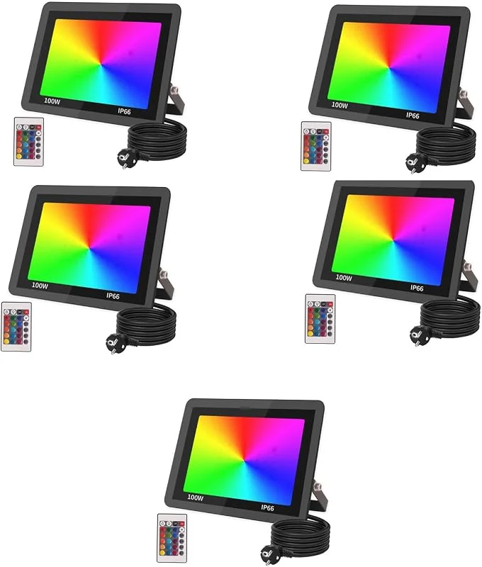 JBdusn 5pcs Foco LED RGB de Colores Exterior, 100W Foco LED Proyector Colores IP66 Impermeable, 16 Color 4 Modos, Para Jardín, Terraza, Halloween, Pascua, Navidad, Iluminación Paisajística — Luces Navidad
