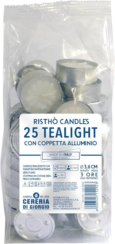 Cereria Di Giorgio Cereria de Giorgio risthò Tealight con Cup, Cera, Blanco, 3.6 x 3.6 x 1.7 cm — Cena a la luz de velas