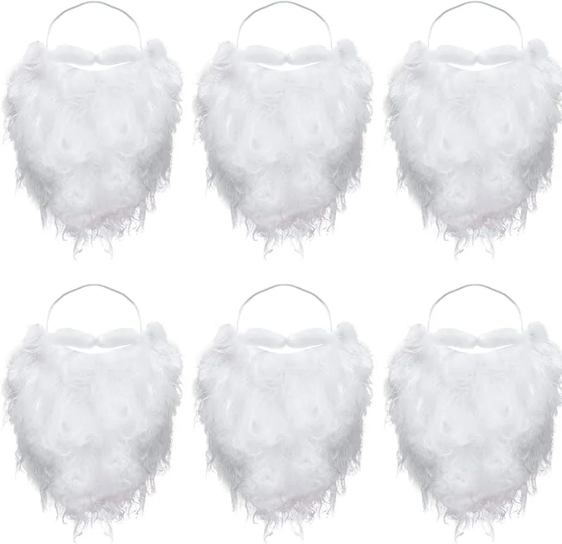 Boao 6 Piezas de Divertida Barba de Santa Barba Falsa Blanca Disfraz Navideño de Barba de Papá Noel para Adolescentes Adultos Accesorios de Disfraz de Papá Noel en Navidad — Ropa Navidad