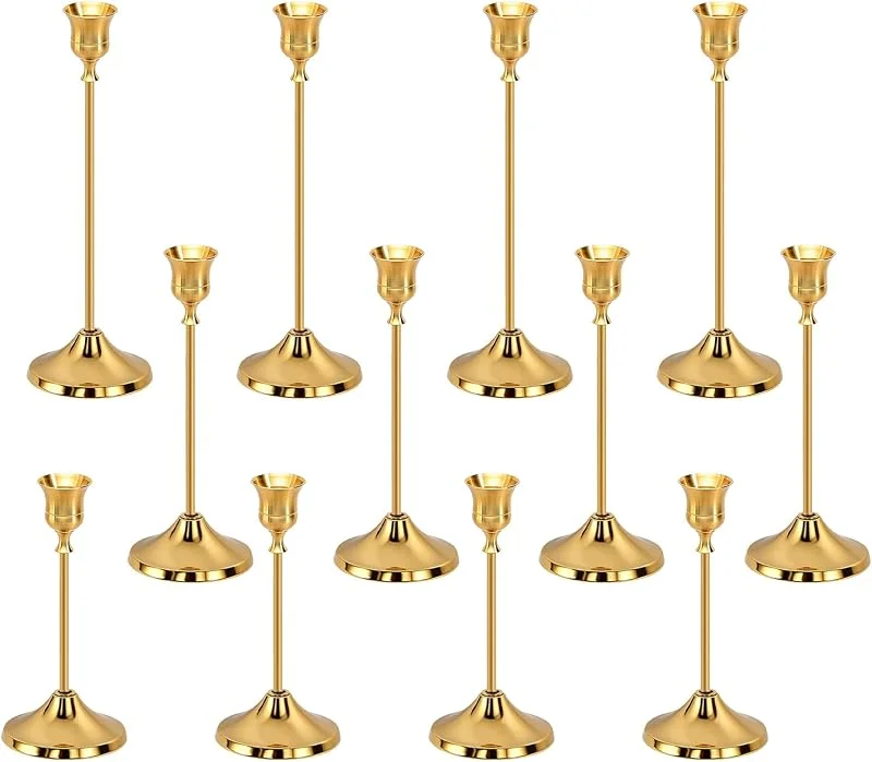 AOROPS Candelabro Dorado, 12 Unidades Candelabro de Varilla, Portavelas Dorado Vintage Candelabro de Boda Soporte para Mesa Boda Inauguración de la Casa — Cena a la luz de velas