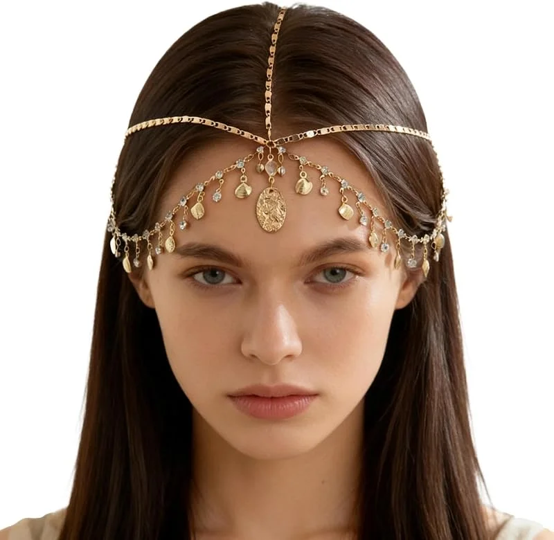 MLPKOI Cadena de Cabeza Dorada con lentejuelas y borla, Accesorios Pelo, Cadena de Lentejuelas Bohemias, Diadema de Disfraz para Festival Mujeres y Niñas — Ropa Navidad