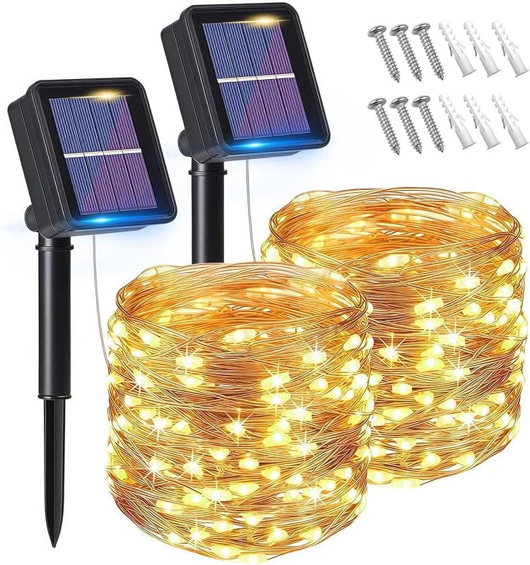 Visita la tienda de flintronic flintronic Luces Exterior Solar, 2PCS-12M-120LED-8 Modos Cadena de Luces Decoracion para Navidad, Luces LED Solares Exteriores Jardin para Navidad, Bodas, Fiestas, Jardines, Terraza-Blanco Cálido — Luces Navidad