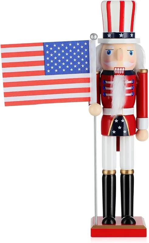 Visita la tienda de Operitacx Operitacx Figura de cascanueces patriótica, 38 cm, diseño de soldado con bandera de Estados Unidos, decoración navideña tradicional para mesa de comedor y día de la independencia con base estable — Decoracion Navidad