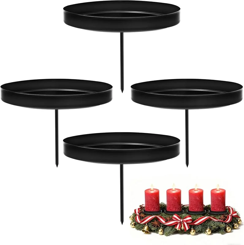 Gucass Juego de 4 portavelas para velas de varilla y corona de Adviento, 8 cm, color negro, con pincho — Adviento y mesa