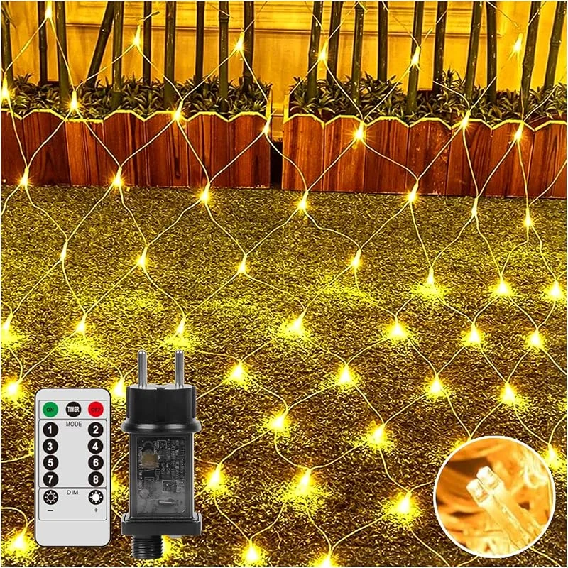 Visita la tienda de GEEKEO GEEKEO Luz de Red - Red de Luces Navidad Exterior 3x2m 192 LED Luces Cortina con Enchufe y Temporizador, 8 Modos Impermeable Malla Luces para Balcón Jardín Árbol Navidad Exterior Interior