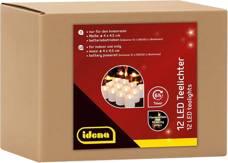 Visita la tienda de Idena Idena 30469 - Velas de té LED, 12 piezas, velas eléctricas con luz parpadeante, pilas incluidas, función de temporizador de 6 horas, decoración para bodas, fiestas, como luz de ambiente — Cena a la luz de velas