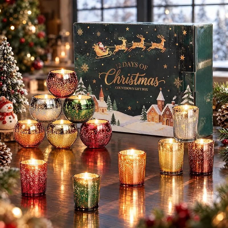 Everloria Calendario de Adviento Velas Navidad 12 Días, Set de 12 Velas Aromáticas de Cera de Soja, Vela Cuenta Atrás para Navidad, Regalo para Amigo Familia Mujer Hombre, Cada 60g — Cena a la luz de velas