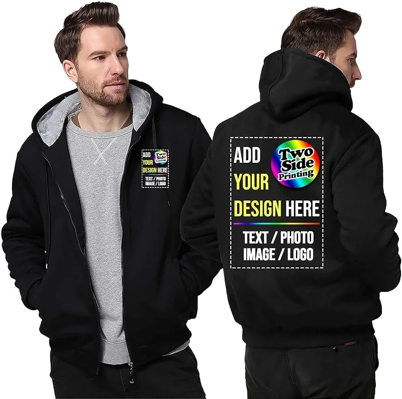 Raysent Chaqueta con capucha de lana personalizada Diseño de impresión en la parte delantera y trasera de 2 lados Su propia franela Gruesa Invierno Cálido Cremallera térmica — Ropa Navidad