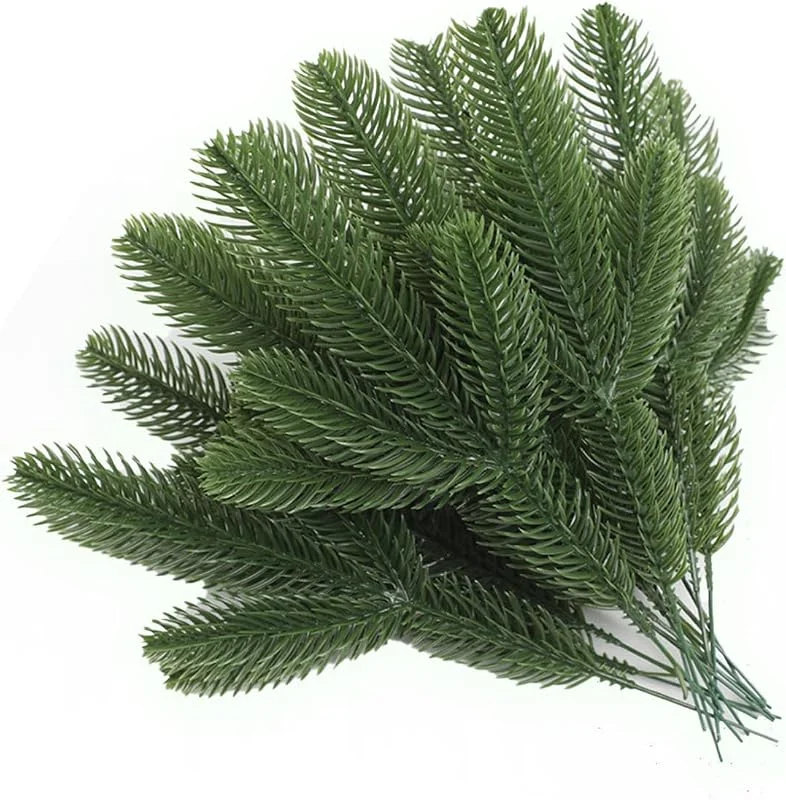 KZQXXT 50 ramas artificiales de abeto para decoración navideña, para corona de Adviento, guirnalda de abeto, árbol de Navidad, decoración de mesa, abeto artificial y manualidades, hojas de pino de plástico — Decoracion Navidad