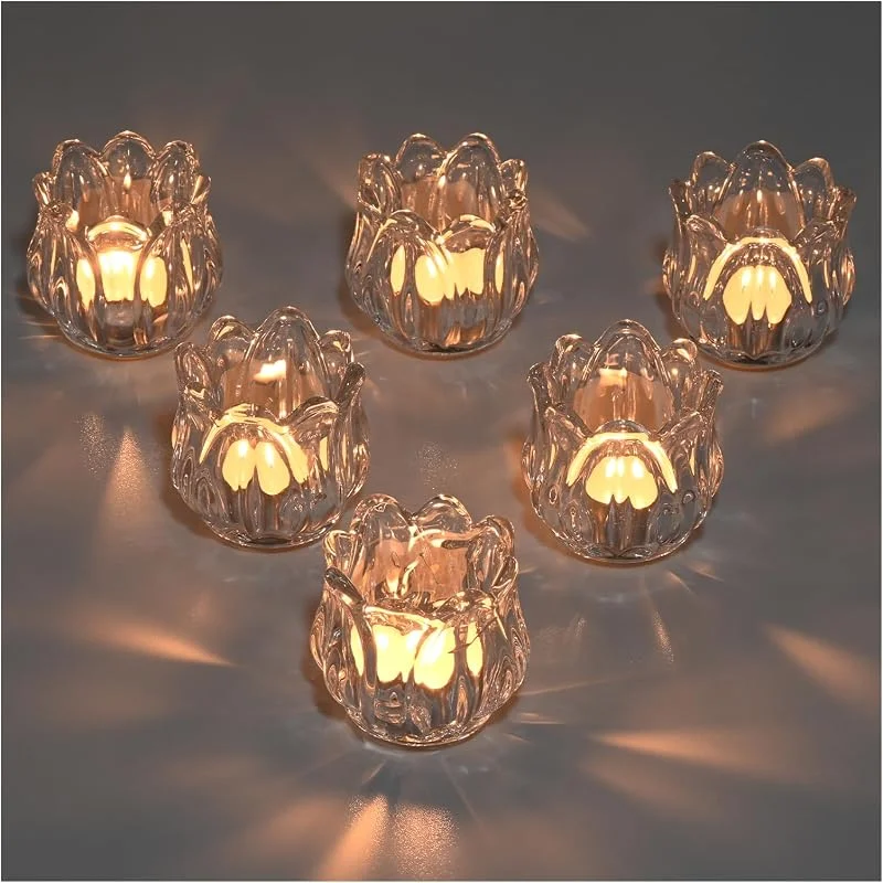 YoHyien Juego de 6 Portavelas de Cristal para Velas de Té, Porta Velas Pequeñas Tulipán para Centros de Mesa, Vasos para Velas para Navidad, Boda, Fiesta y Decoración del Hogar (Transparente) — Adviento y mesa
