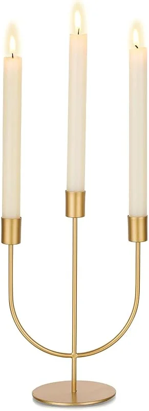 Visita la tienda de Sziqiqi Sziqiqi Candelabro Dorado de Metal, 3 Brazos, Design Minimalista — Cena a la luz de velas