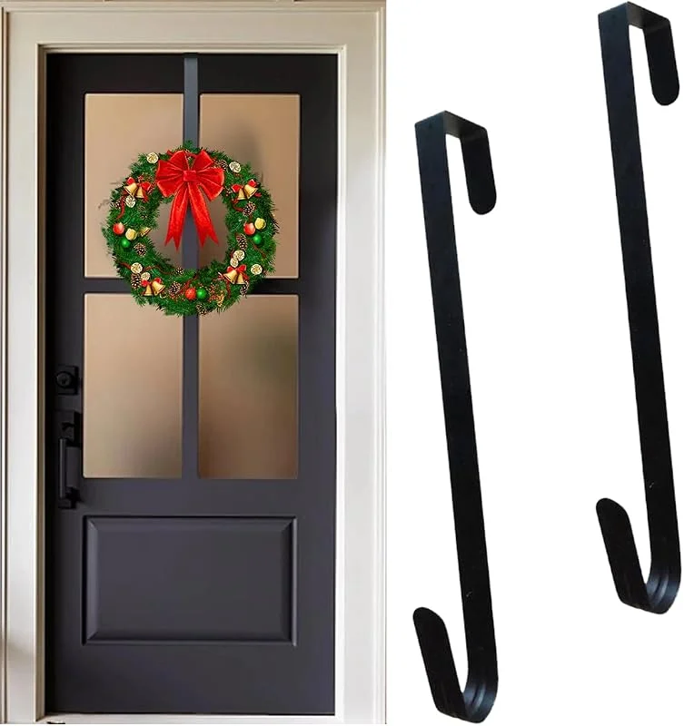 YEAPEAK 2 Piezas Colgador Corona De Navidad, Colgador Corona Para Decoración, Colgador Guirnaldas De Metal, Colgadores Para Coronas, Para Colgar Adornos Navideños En La Puerta, Negro — Decoracion Navidad