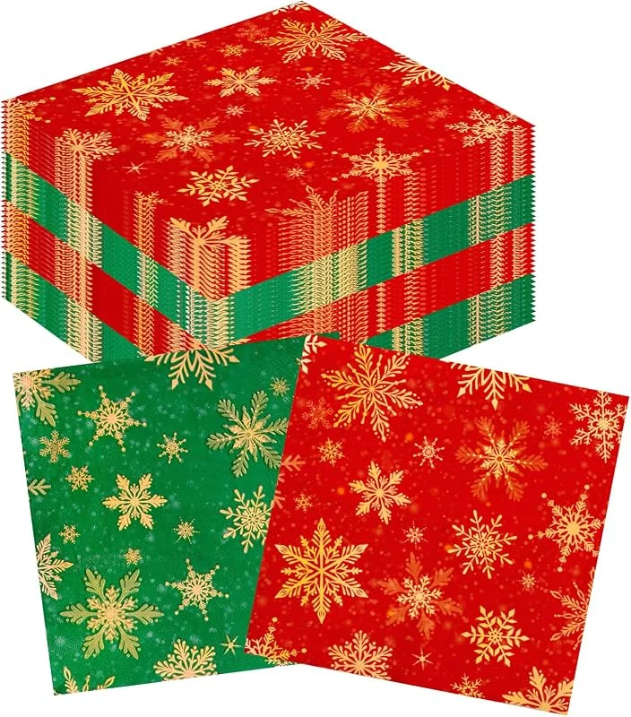 DPKOW 40 Servilletas Navidad, Servilleta con Copos de Nieve Rojos y Verdes, Servilletas Papel Decoradas 33x33cm, Guardanapos Natal, Servilleta Cocktail Christmas Napkins, Decoración de Mesa Navideña — Adviento y mesa