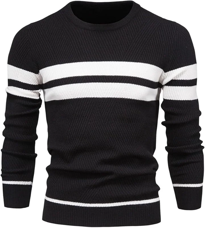 Visita la tienda de UUAISSO Suéter para Hombre Cuello Redondo Rayas Color a Juego Suéter Sudaderas Suéter de Punto Jersey para Uso Informal — Ropa Navidad