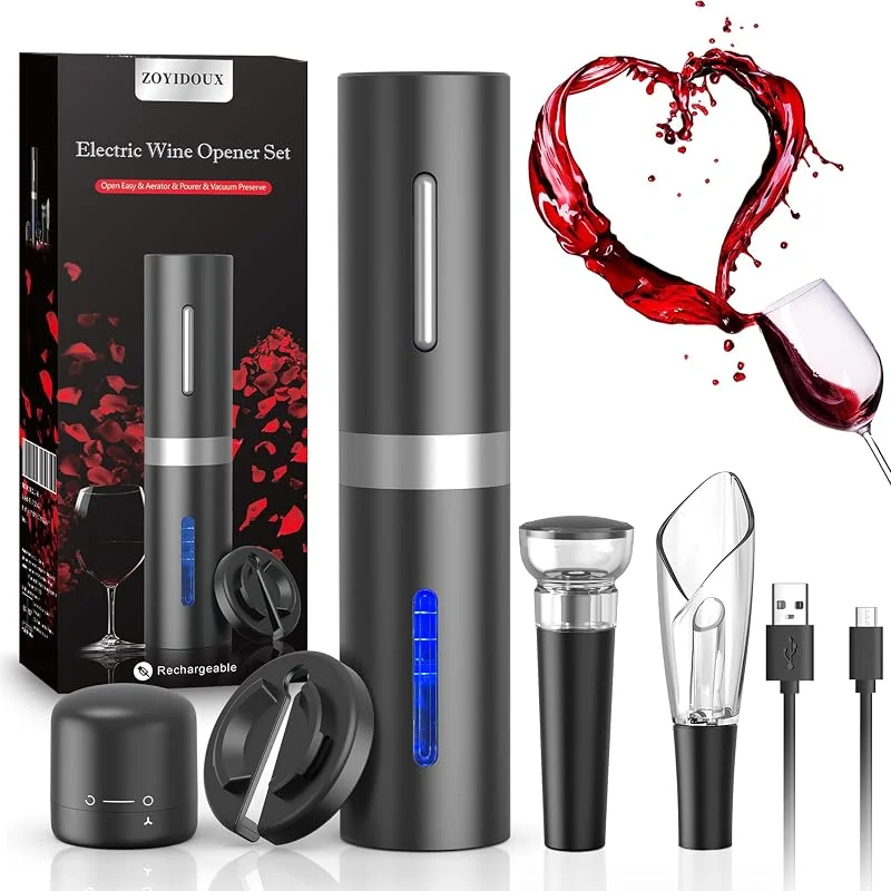 Visita la tienda de ZOYIDOUX Sacacorchos eléctrico usb 6 en 1, abridor de botellas de vino, abrebotellas inalámbrico, juego con cortador de papel y tapón de vacío y cable de carga USB — Vino y mesa festiva