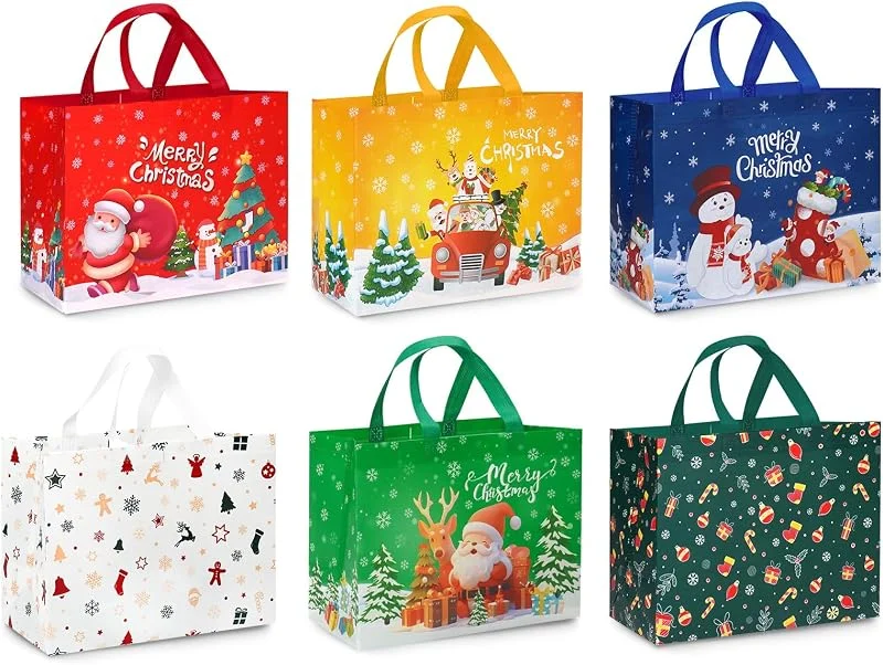TAIXING 6 Pack Bolsas de Regalo Navidad Medianas 32.5×25×17cm, Bolsas Navideñas Reutilizables No Tejidas, Bolsa Regalo Navidad para Presentes, Compras y Fiestas (2025 Nuevo) — Envoltorio regalo