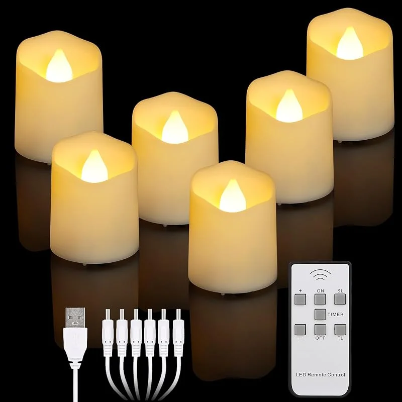 Visita la tienda de ZIYOUDOLI 6 Velas LED Recargables USB con Temporizador de Control Remoto Distancia, Vela Led Efecto Llama, Luz Blanca Cálida Electrica, Regulable, Adecuadas para Navidad Fiestas Decoración del Hogar — Luces Navidad