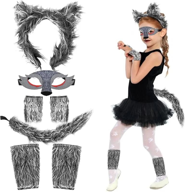 Capaneus Disfraz Hombre Lobo Niño, Halloween Disfraz de Lobo Niño, Disfraz Animal Mascara de Lobo Diadema Cola y Pata, para Fiesta de Cumpleaños Cosplay Disfraz de Halloween Navidad Accesorios para Niños — Ropa Navidad