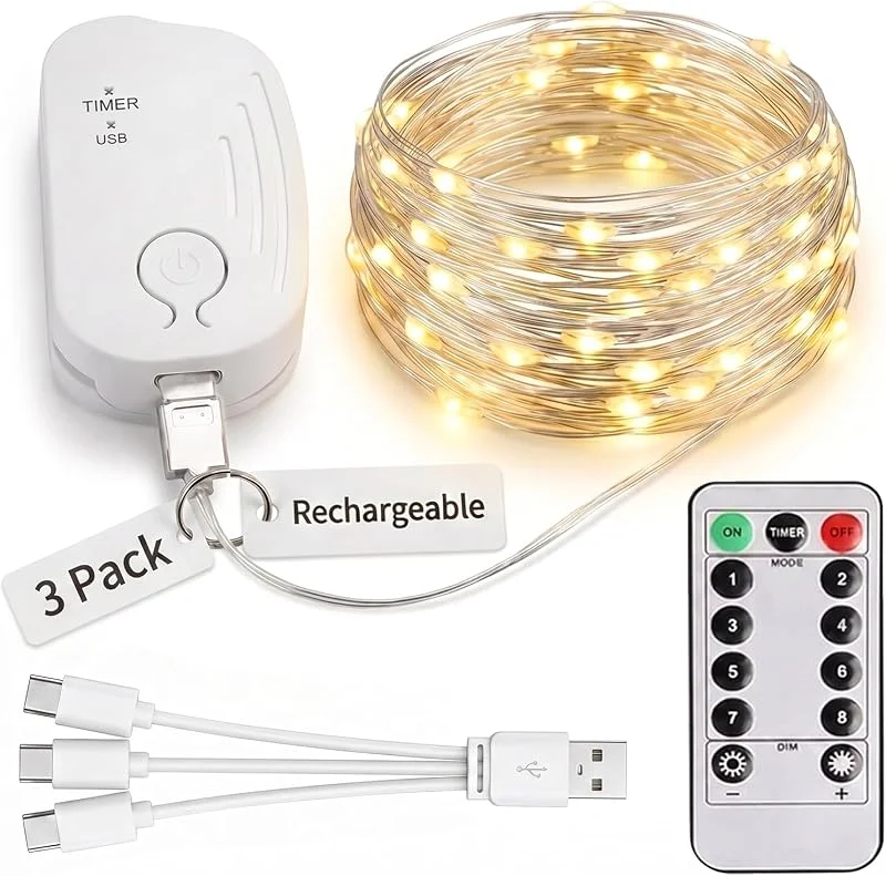 KOBWA Guirnalda Luces LED Recargable con Mando a Distancia, 5M 50 LED(13pc) — Luces Navidad
