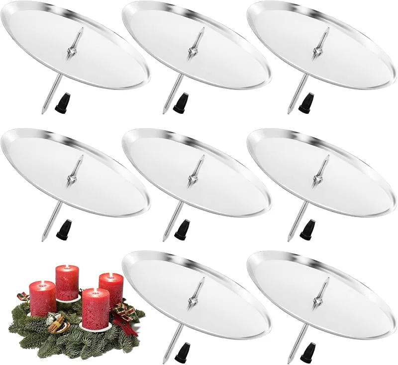 Chuner 8 soportes para velas de Adviento de metal con mandril de 8 cm de diámetro, para decoración de corona de Adviento, Navidad, velas de Adviento, color plateado — Adviento y mesa