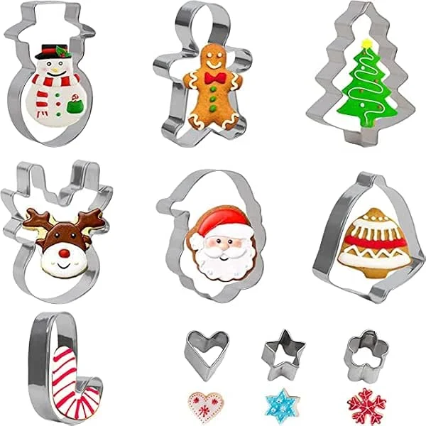 DERAYEE Juego de 10 Cortadores de Galletas y Cortapastas para Decoración de Tartas de Navidad — Hogar y cocina