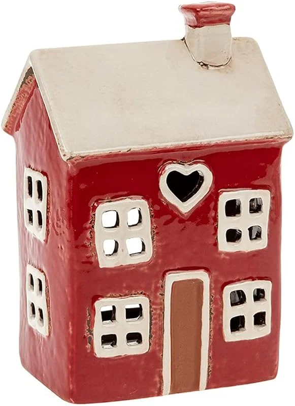 Village Pottery Heart House - Vela de té de cerámica esmaltada roja — Cena a la luz de velas