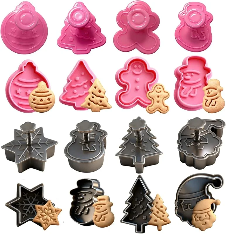 GUO-YING Set Moldes Galletas Navidad 3D - 8 moldes para galletas navideñas con sello, incluye hombrecito de jengibre y Papá Noel (Navidad) — Hogar y cocina