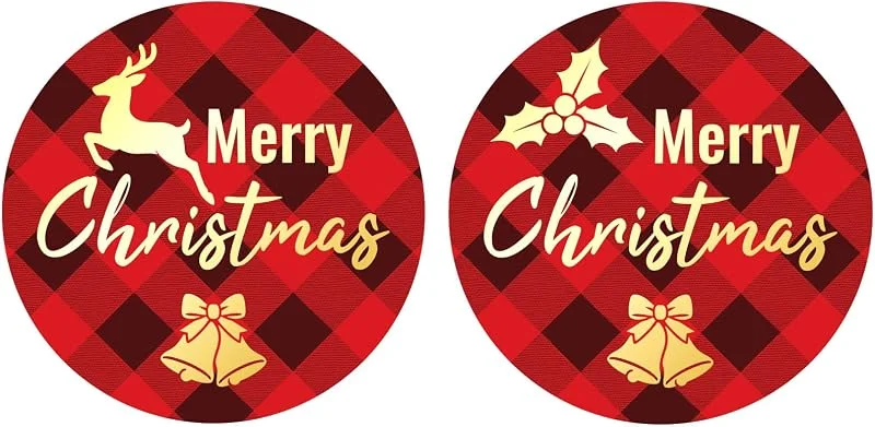 Fukaisu 120uds Pegatinas Navideñas, 5cm Redondas y Autoadhesivas con Lema Feliz Navidad para Envolver Regalos Tarjetas Sobres y Decoración Navideña (Estilo Rayado) — Envoltorio regalo