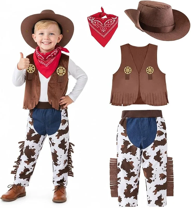 Vicloon Disfraz Ropa de Vaquero, Cowboy Vaquero Rodeo Kid Disfraz niño, Disfraces Vaqueros del Oeste Accesorios para Niños para Halloween Navidad Carnaval Cosplay — Ropa Navidad