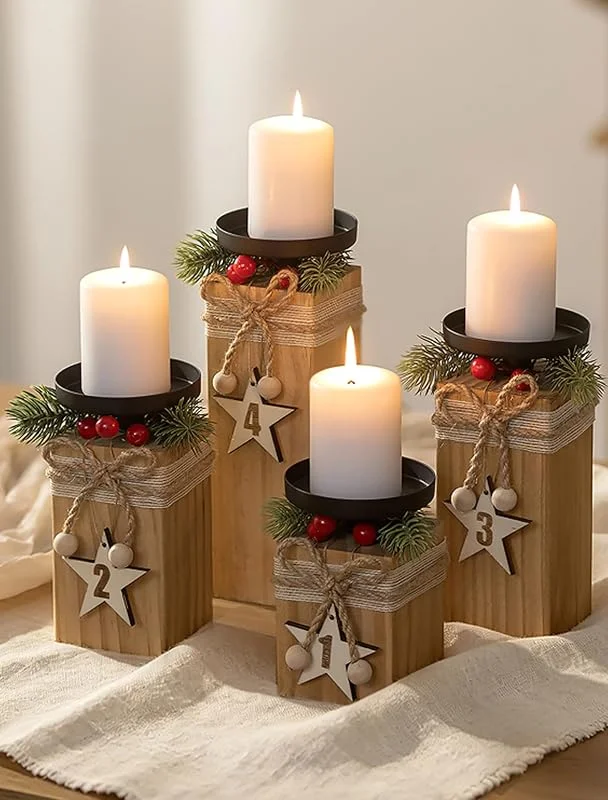 Visita la tienda de Nuptio NUPTIO Corona de Adviento Madera Candelabro Decoración Navideña: Adviento — Adviento y mesa