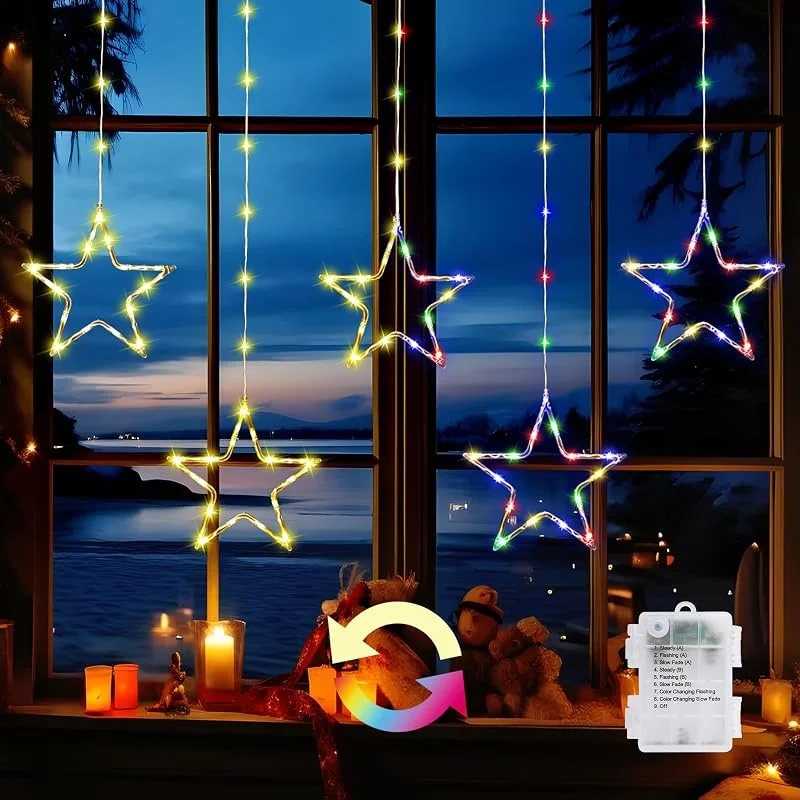 Visita la tienda de GlobaLink GlobaLink Luces Cortina Estrellas Ventana Navidad 96 LED, 1.2M — Decoracion Navidad