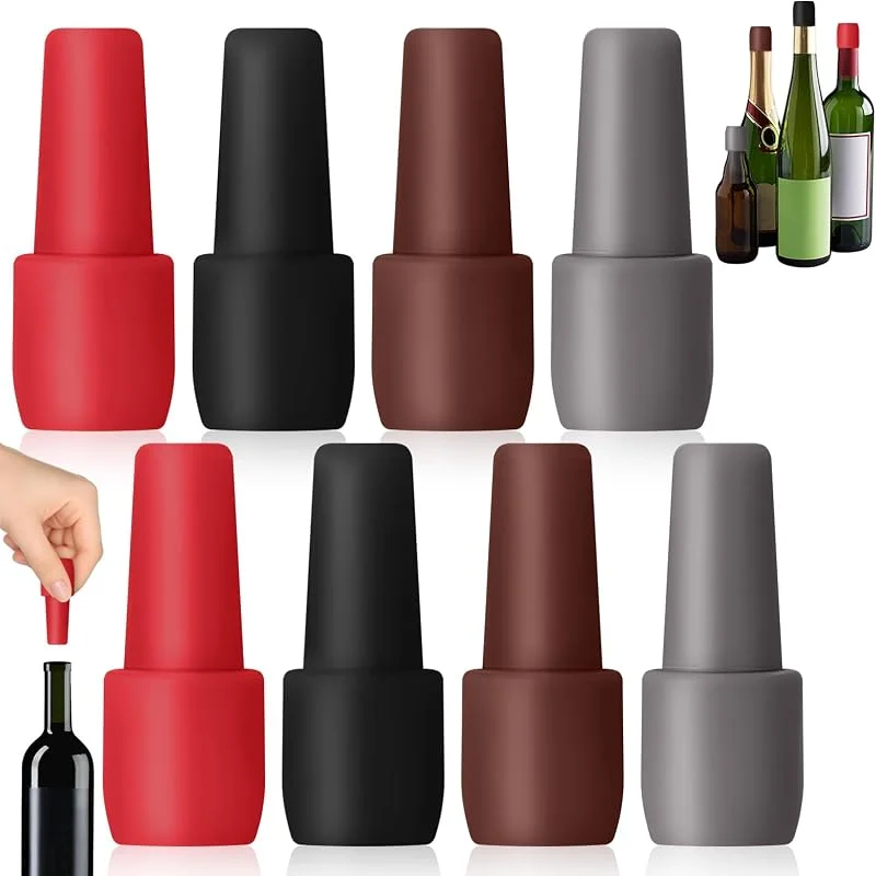 Dinhauyon Tapones para Botellas de Vino, 8pcs Silicona de Vino Reutilizable Tapa, Adecuado para Todo Tipo De Botellas de Vidrio, Cerveza, Champán, Mantener El Champán de Y Bebidas Fresco ﻿﻿ — Vino y mesa festiva