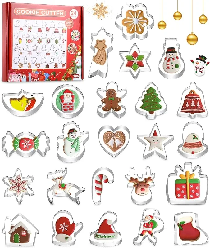 SOBEAU Cortador de Galletas Navidad 24 Piezas, Moldes Galletas Acero Inoxidable — Hogar y cocina