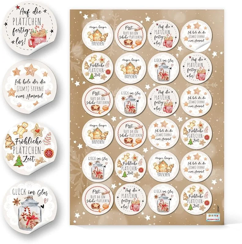 Visita la tienda de Logbuch-Verlag Logbuch-Verlag 24 pegatinas de Navidad para regalo de Navidad, redondas, 4 cm, para regalos de galletas — Envoltorio regalo