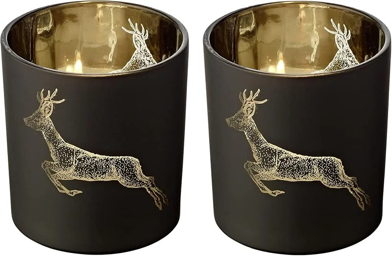 Visita la tienda de EDZARD EDZARD Set 2 Vasos portavelas Sammy (H 8 cm, Ø 7, 5 cm), cristal negro mate — Cena a la luz de velas