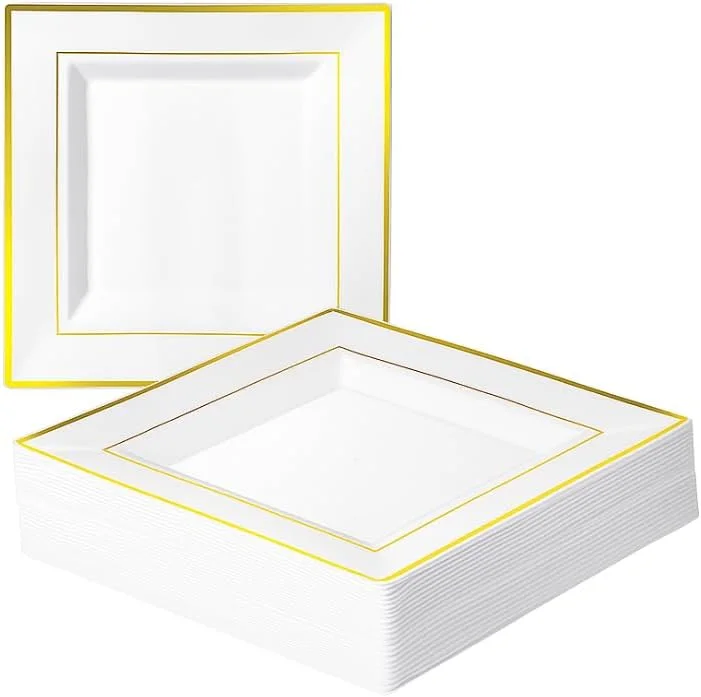 Visita la tienda de MATANA MATANA 20 Platos de Postre Cuadrados de Plástico Blanco Premium con Borde Dorado, 16, 5cm - Elegantes, Resistentes y Reutilizables - Bodas, Cumpleaños, Navidad, Barbacoas, Fiestas — Adviento y mesa