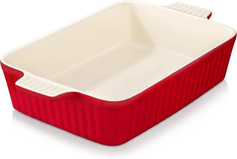 Visita la tienda de MALACASA MALACASA Bandeja Horno Rectangular de Porcelana 4200 ml, Rojo — Hogar y cocina