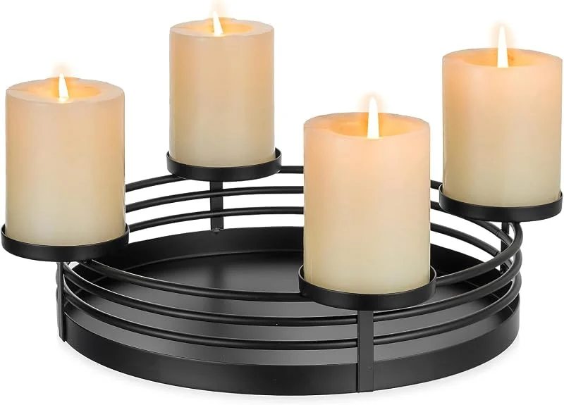 Staymoment Corona de Adviento soporte moderno de metal: corona de Adviento, estructura de mesa, decoración de Navidad, candelabro de Adviento, corona de Navidad para 4 velas de té, decoración navideña — Adviento y mesa