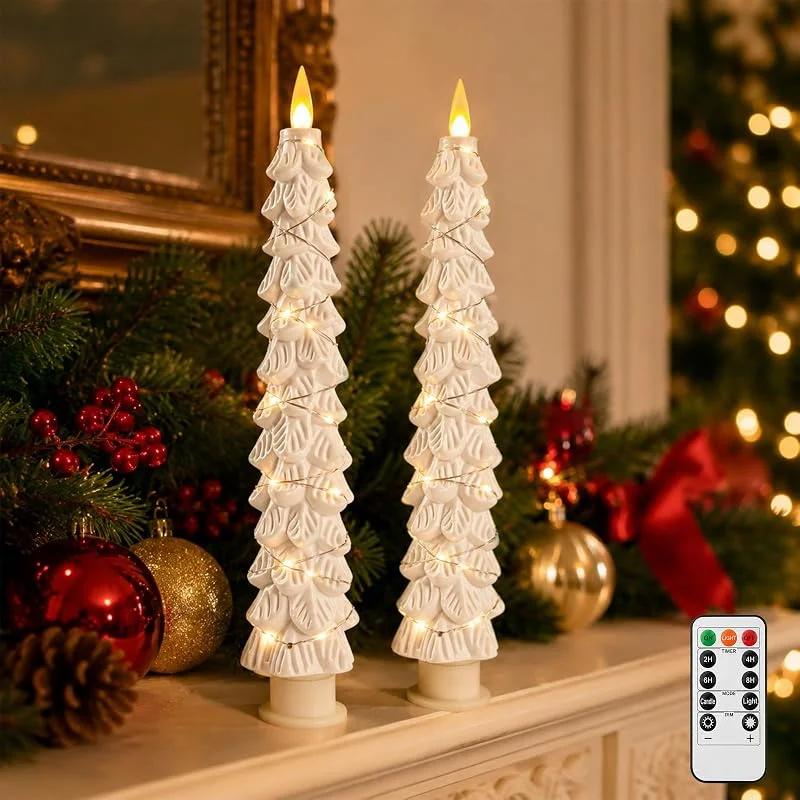 Micacorn Velas LED Árbol Navidad Set 2 Control Remoto Sin Llama ABS Decoración Hogar — Luces Navidad