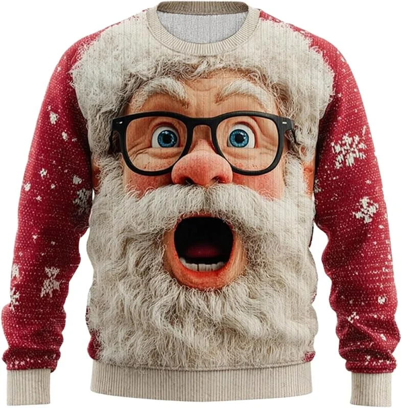 Genérico Jersey de Navidad para Hombre, suéter de Navidad, Divertido, Novedad, Papá Noel, Fiesta, Feo, Navidad, Jersey de Punto para Hombre, Divertido suéter de Punto con Reno Puro, Conjunto Familiar — Ropa Navidad